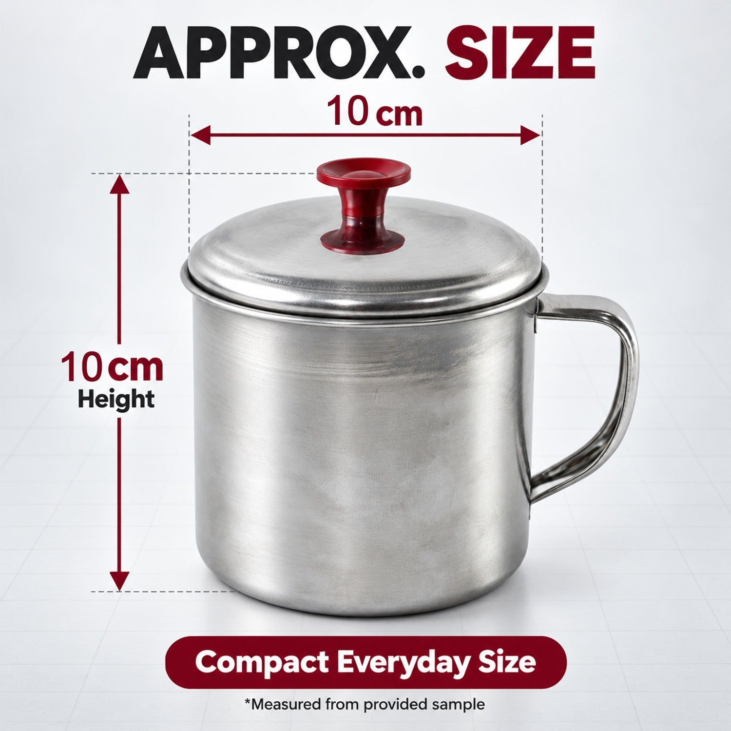 Stainless steel tea coffee mug with lid - dimensions