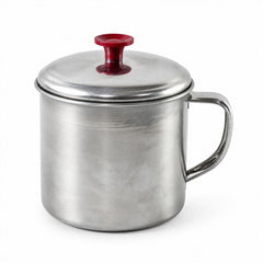 Stainless steel tea coffee mug with lid - white background