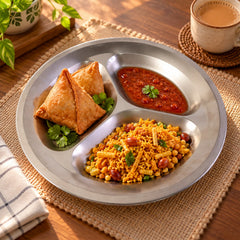 Stainless steel three compartment plate - main display
