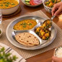 Stainless steel three compartment plate - meal serving