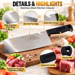 Small stainless steel kitchen cleaver knife - blade features