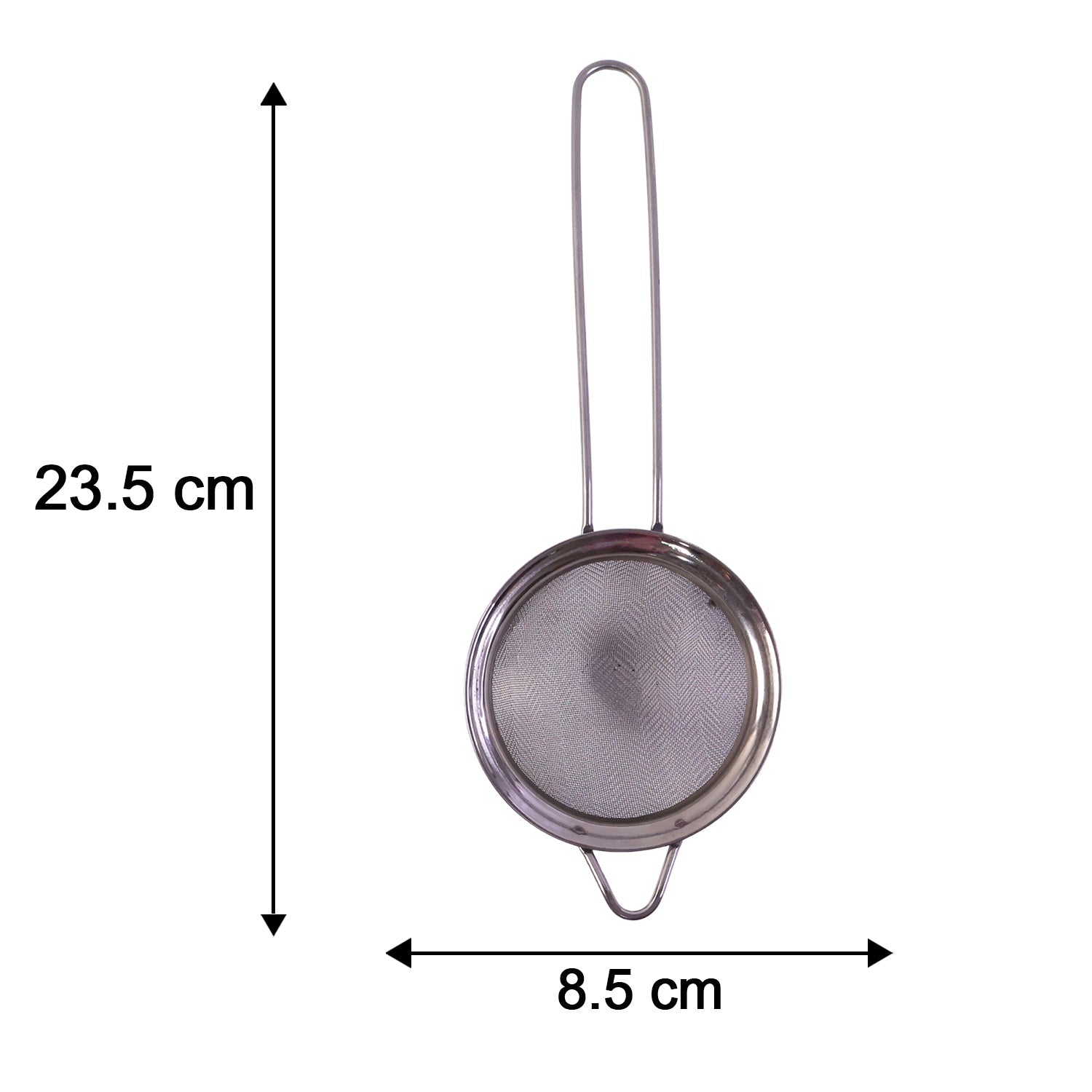 Tea strainer size guide with dimensions