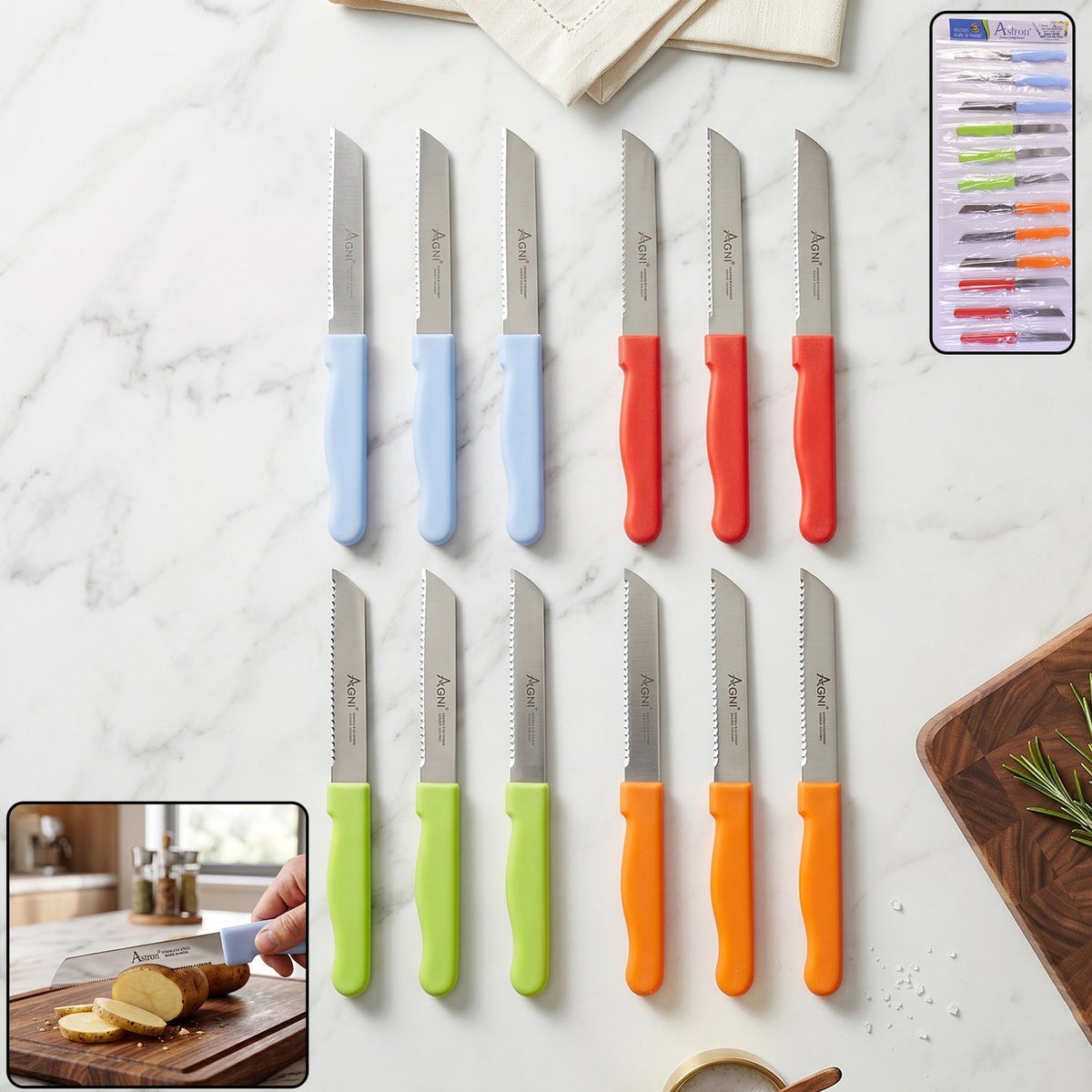 SS kitchen knife set 12pc plastic handle
