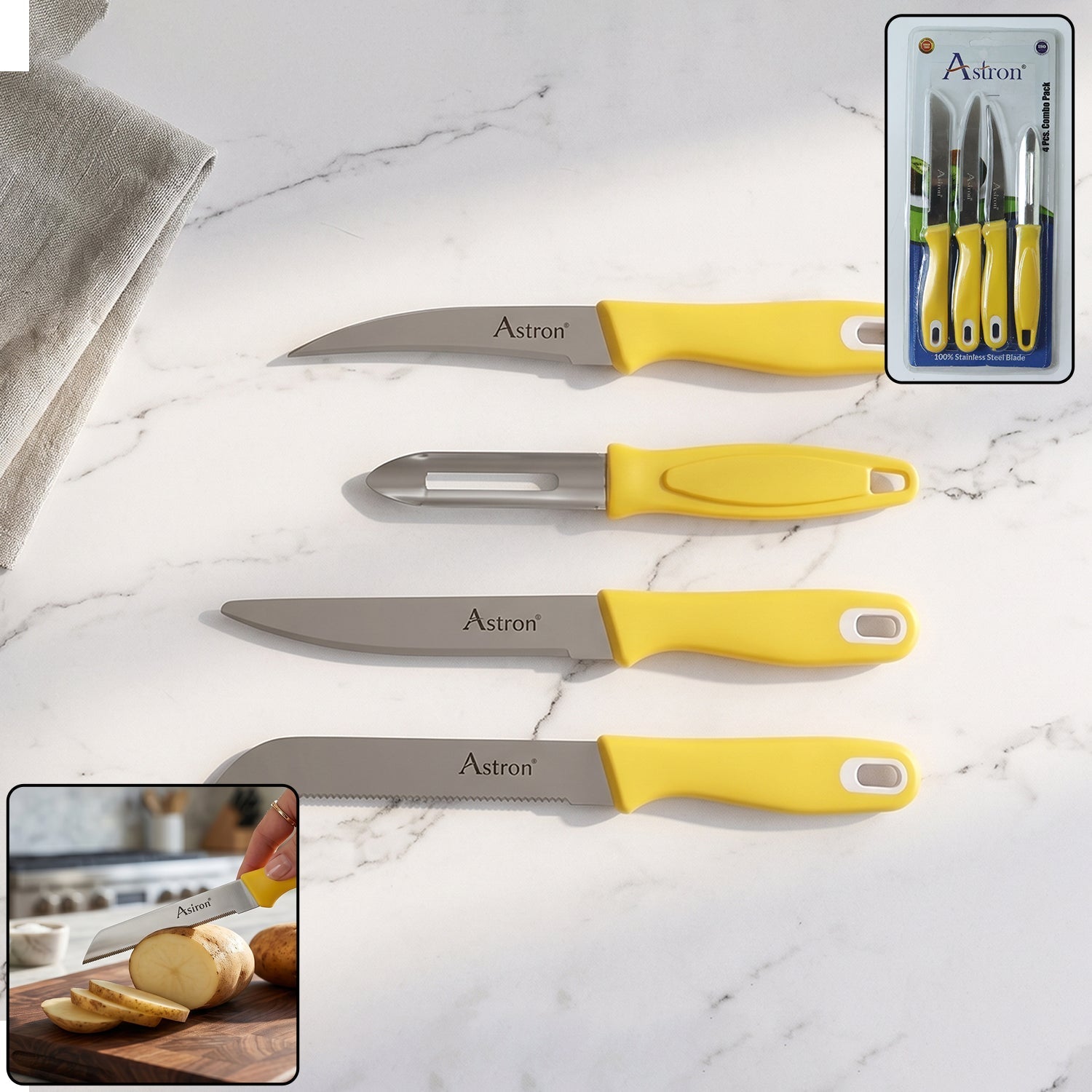 SS kitchen knife peeler combo set