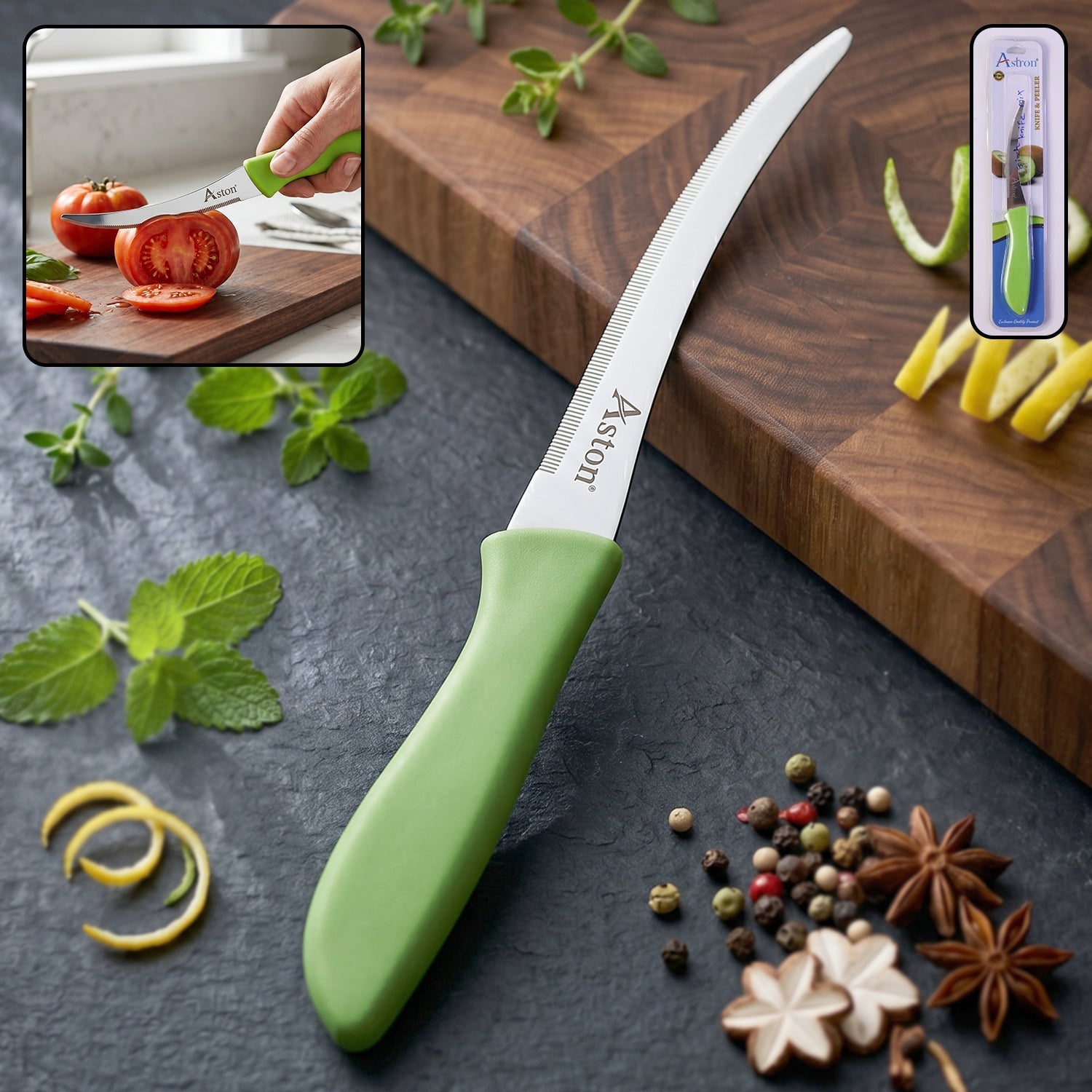 Steel knife curved plastic handle