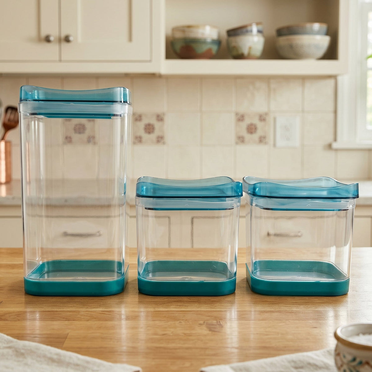 Squarion set of 3 airtight food storage containers with flip-lock lids