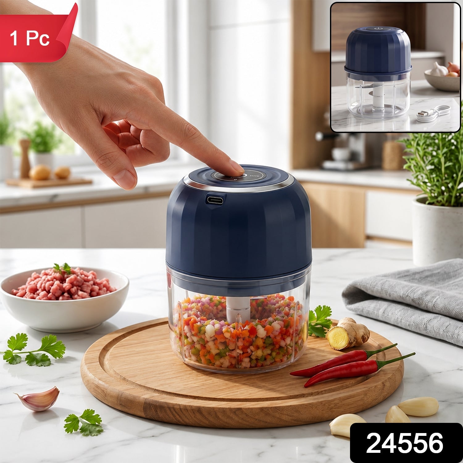 Cordless electric chopper for quick kitchen prep, 1 piece