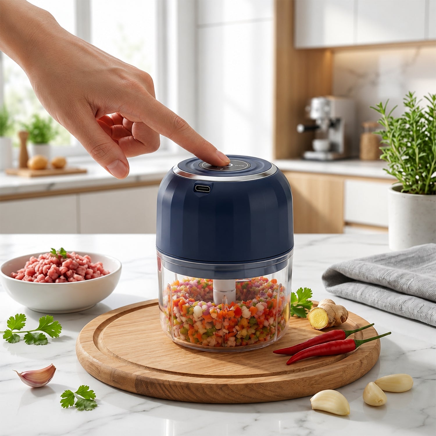 USB charging port on the cordless food chopper