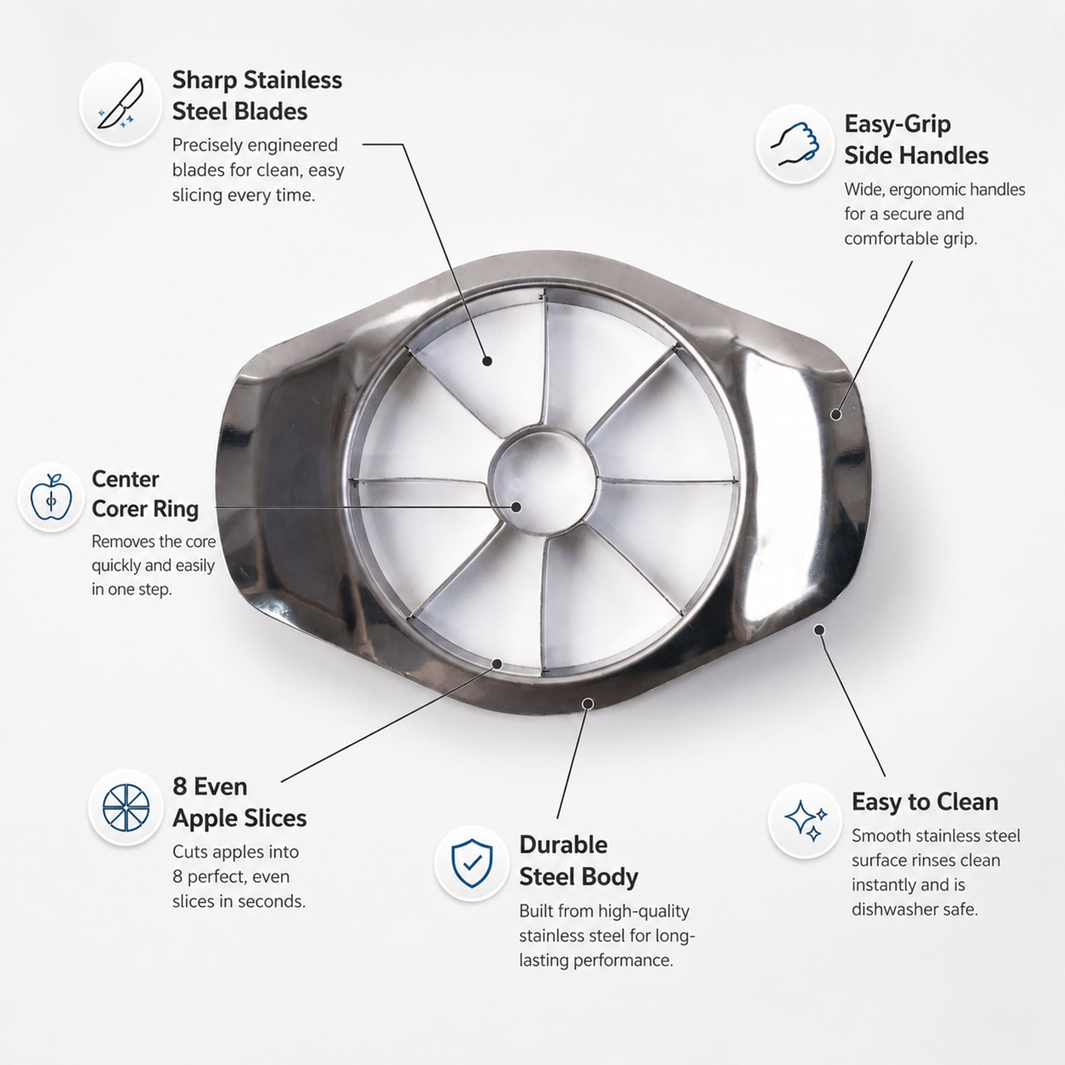 Apple cutter showing ergonomic design