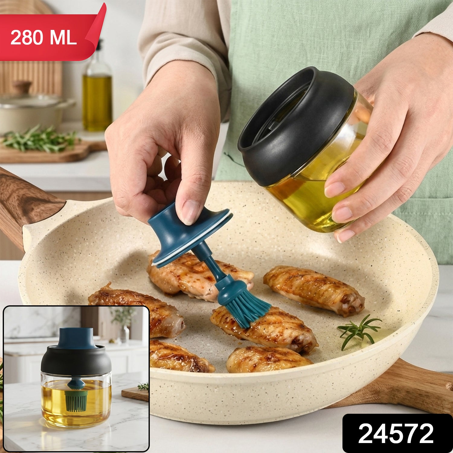 Round oil dispenser jar with brush lid, 1 piece