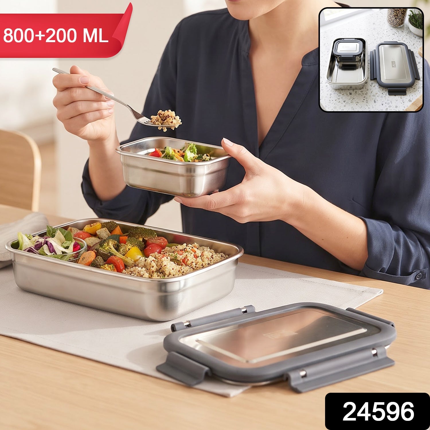 Leak resistant lunch box 800 ml with 200 ml container