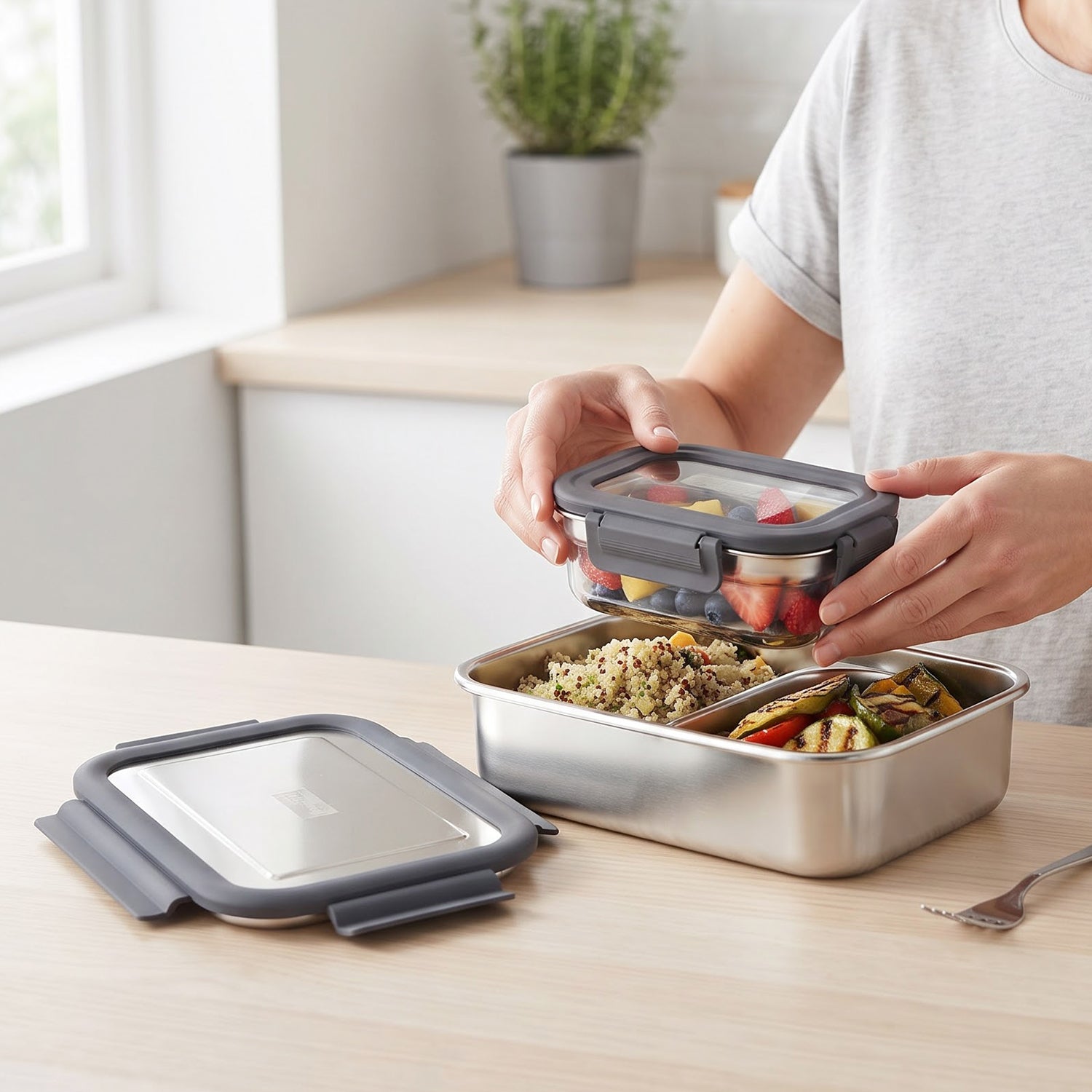 Mini container nested inside the lunch box