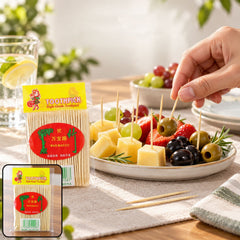 Natural Wooden Double Pointed Picks for Fruits, Appetizers and Snacks