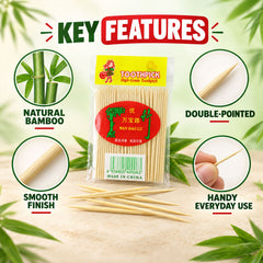 Wooden Double Tip Toothpicks for Easy Fruit and Snack Serving