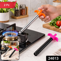Metal Body Gas Stove Lighter with Push Plunger and Comfortable Finger Grip
