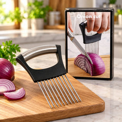Onion slicing holder steel prongs vegetable prep