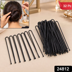 Black metal hair pins with product code 24812 and 32 Pc label