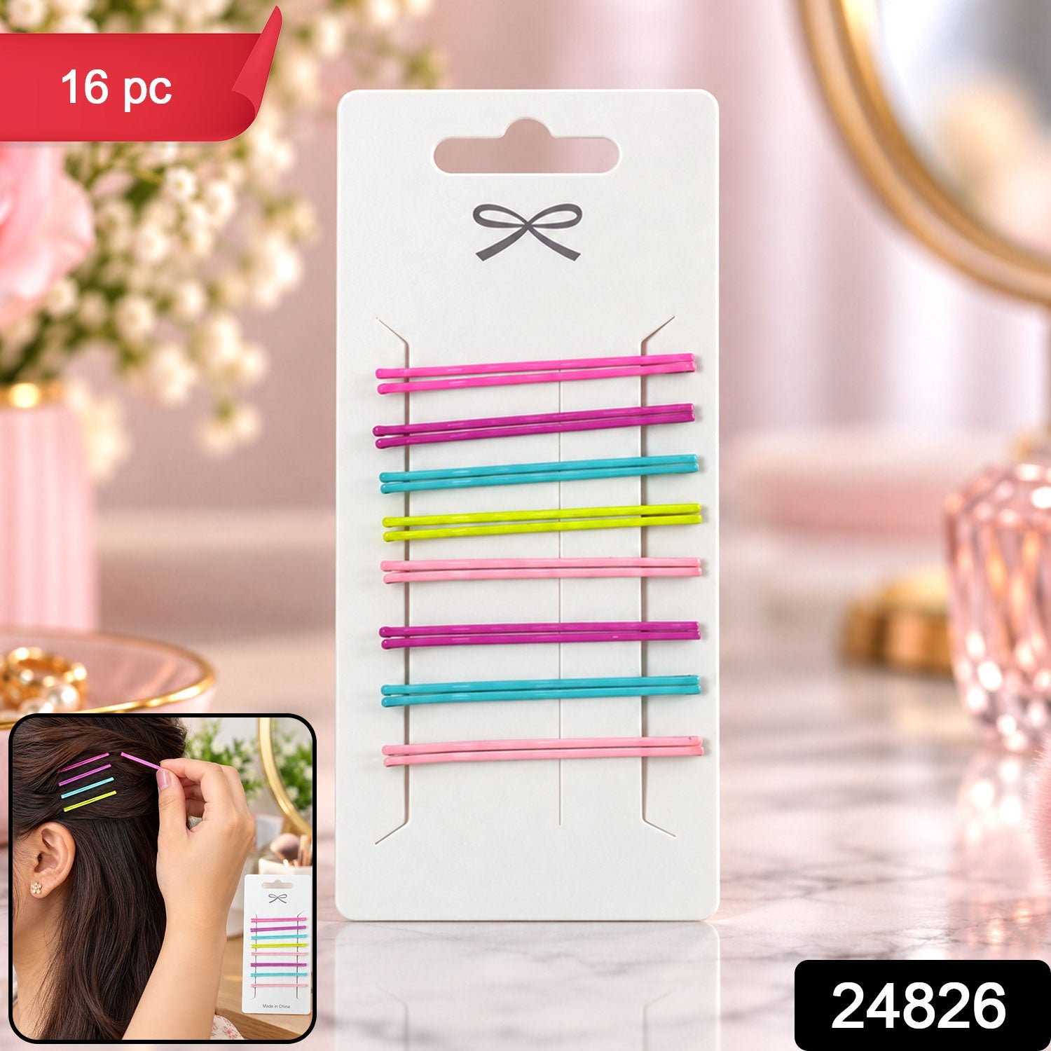 Colourful hair pins pack 16pc