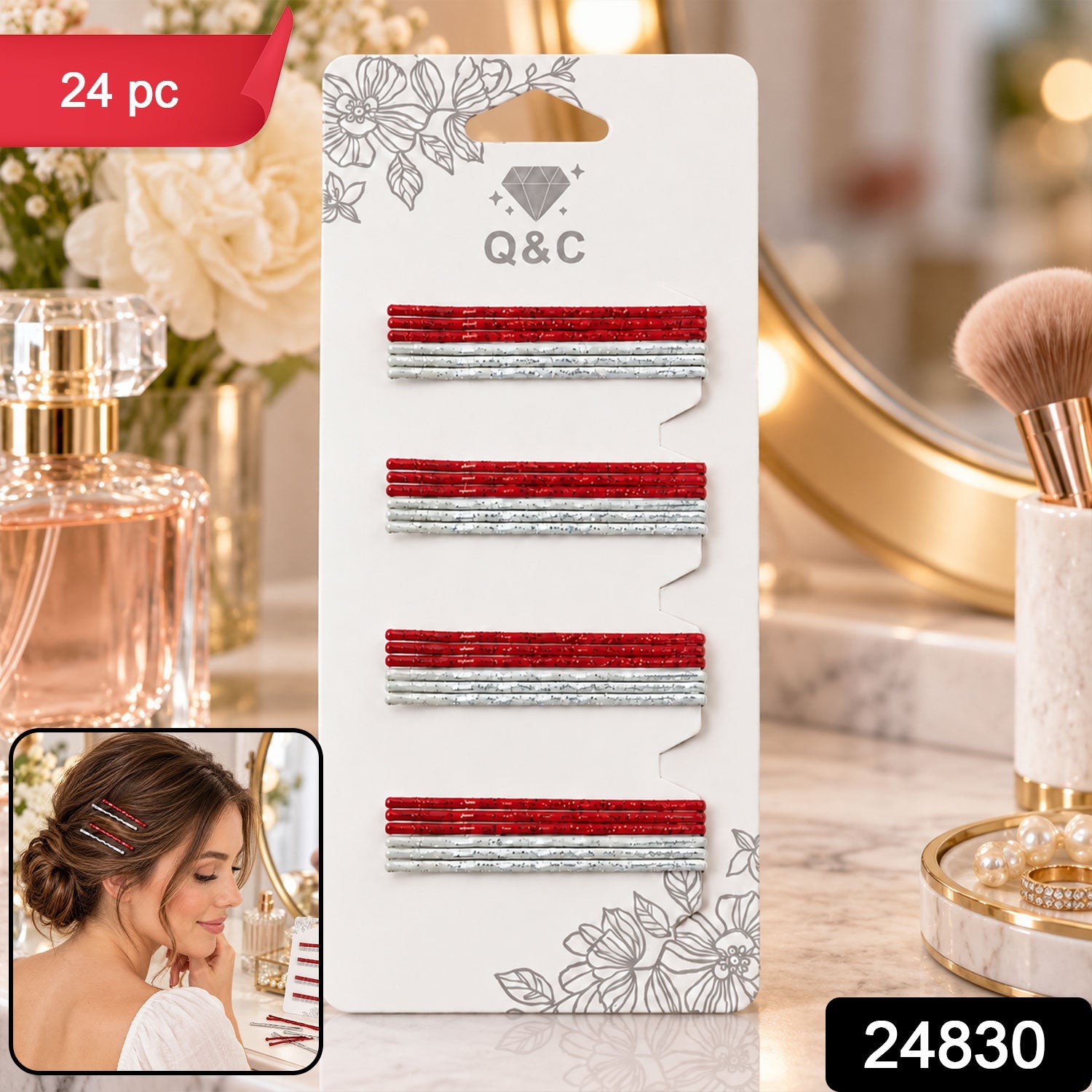 Glitter hair pins pack 24pc