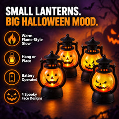 Mini Halloween pumpkin LED lantern set - lighting features