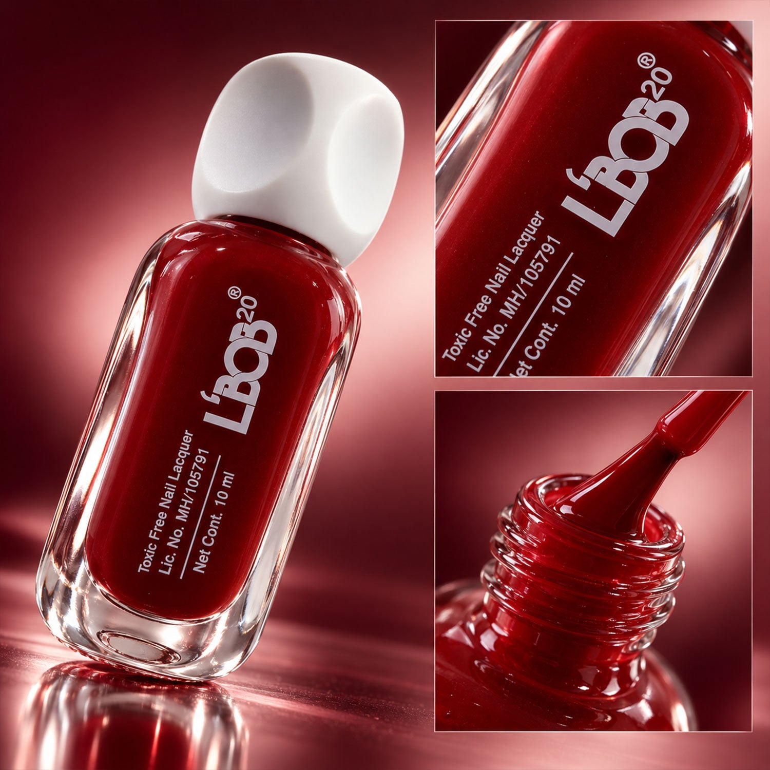 Close up of the brush applicator for wine maroon nail polish