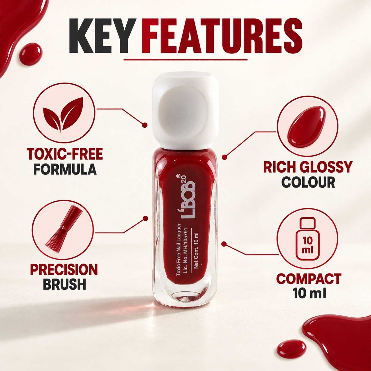 Single wine maroon nail polish bottle on a clean white background