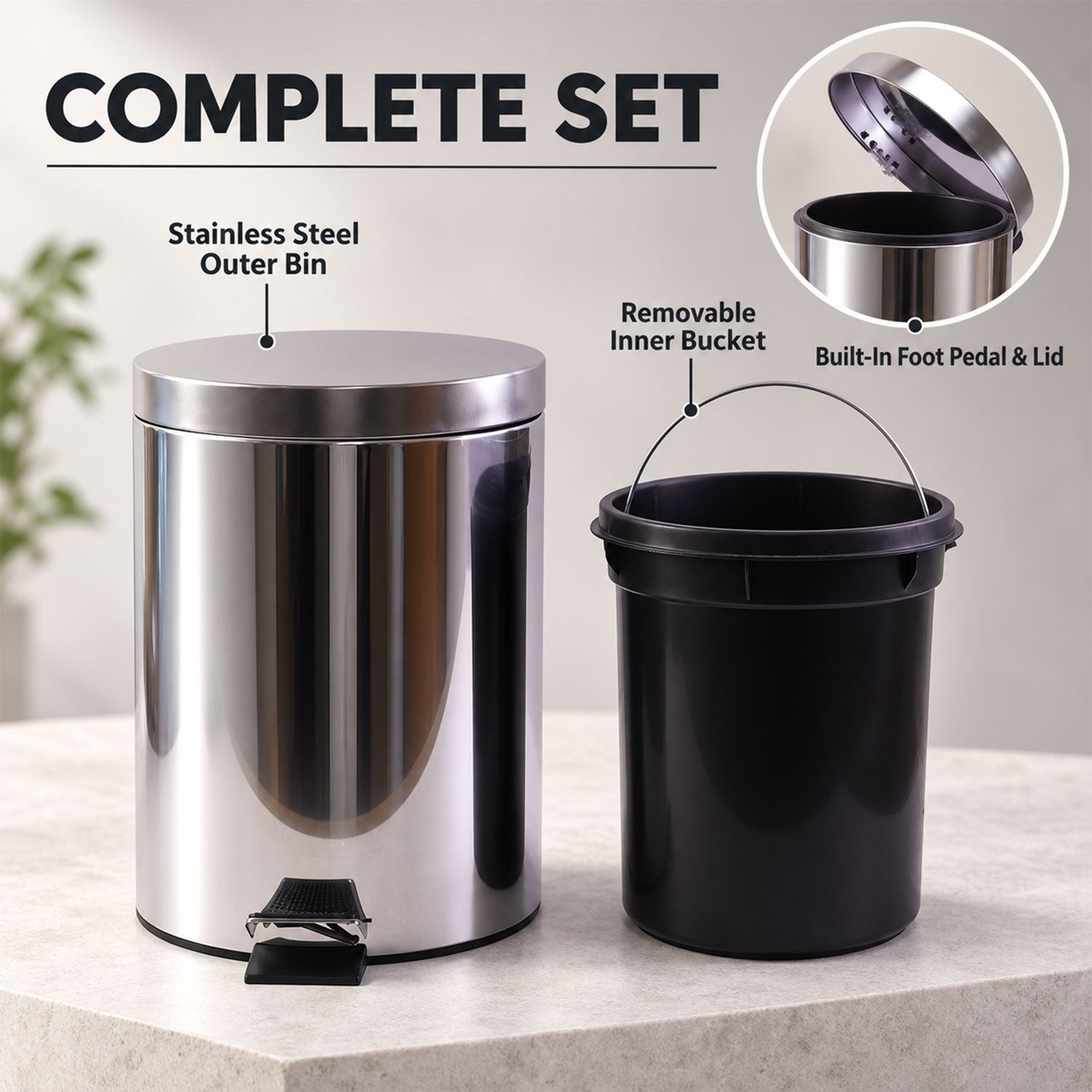 Pedal dustbin complete set