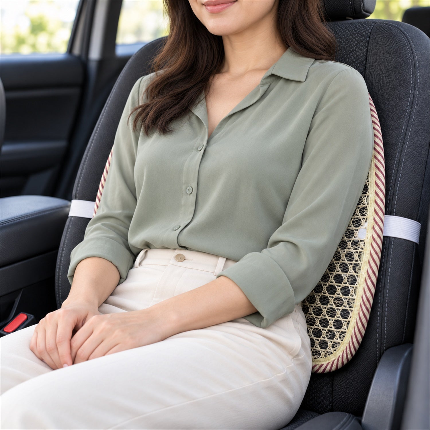 Beige Mesh Car Seat Back Support