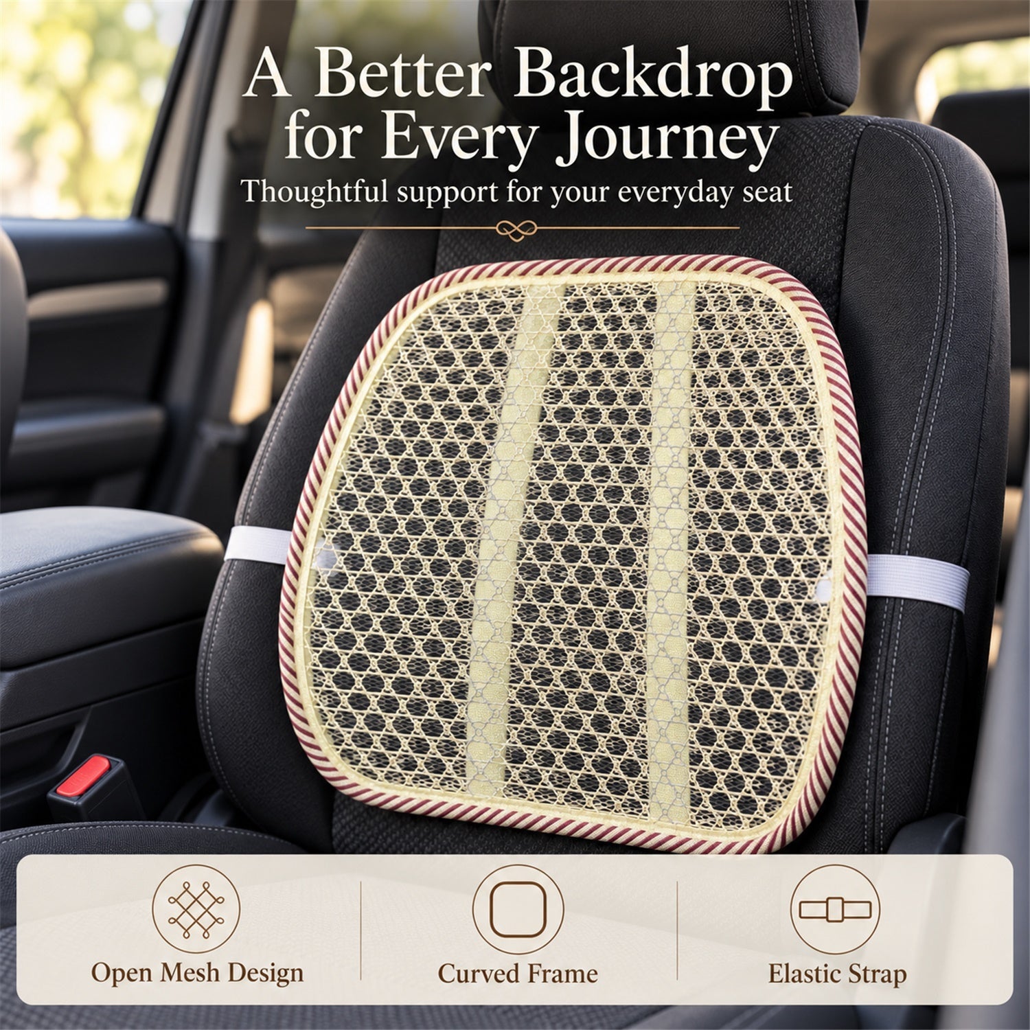Beige Mesh Car Seat Back Support