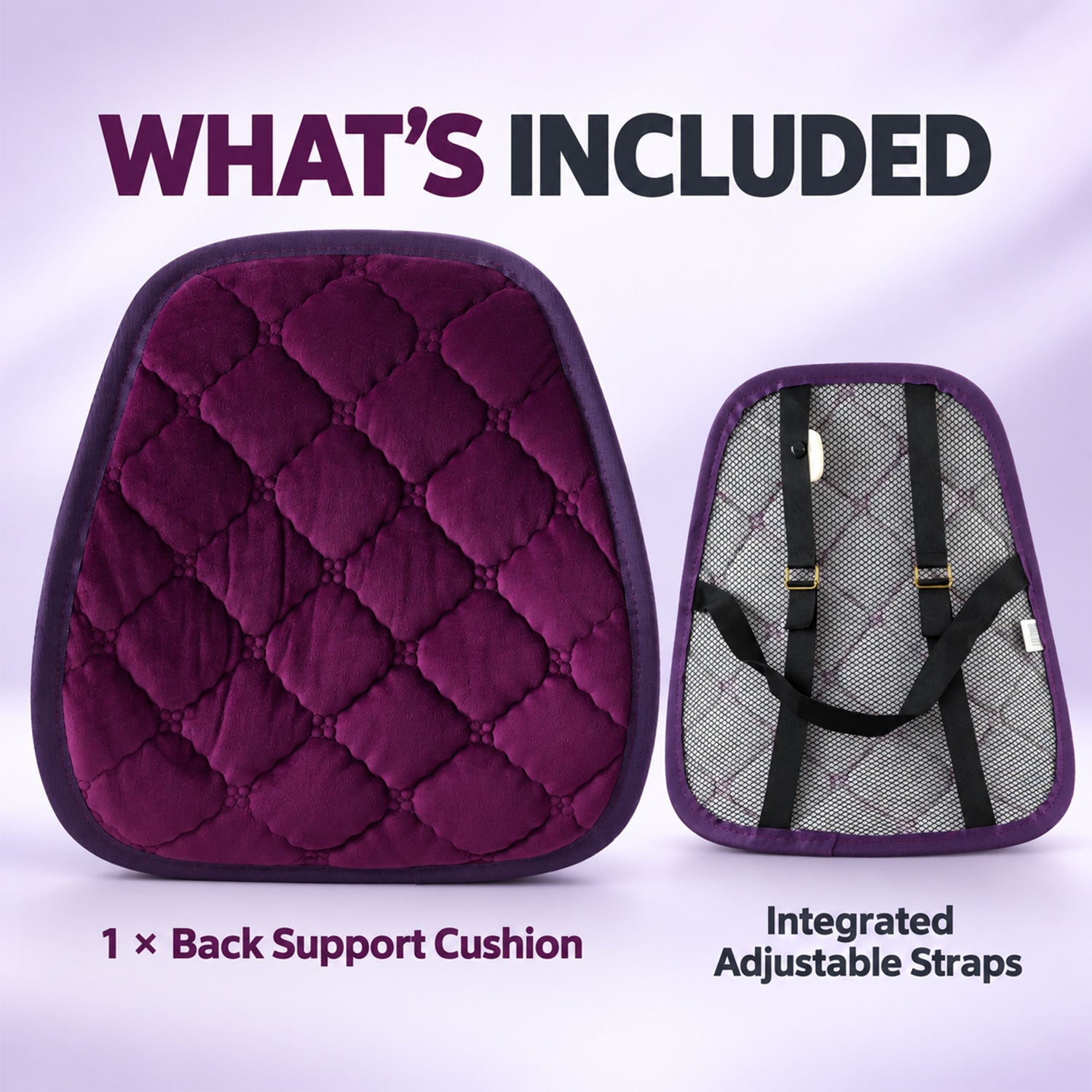 Purple Quilted Car Back Support Cushion