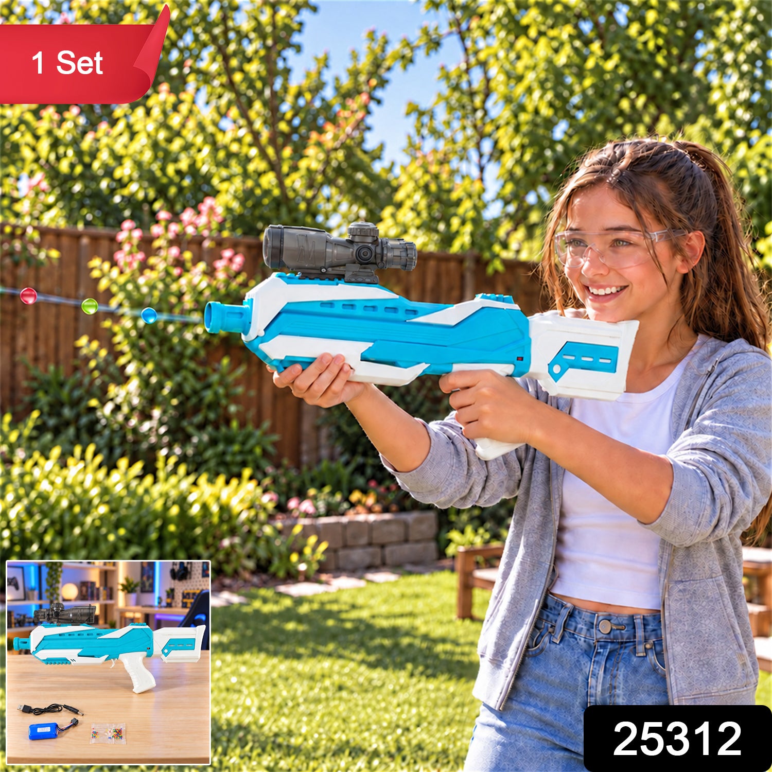 Electric Toy Gel Blaster with Battery Pack USB Cable and Gel Bead Pack (1 Set)