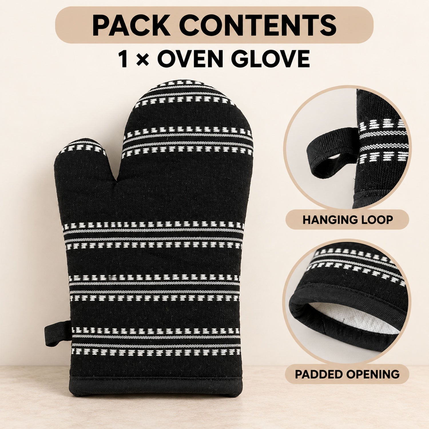 Oven glove hanging loop detail