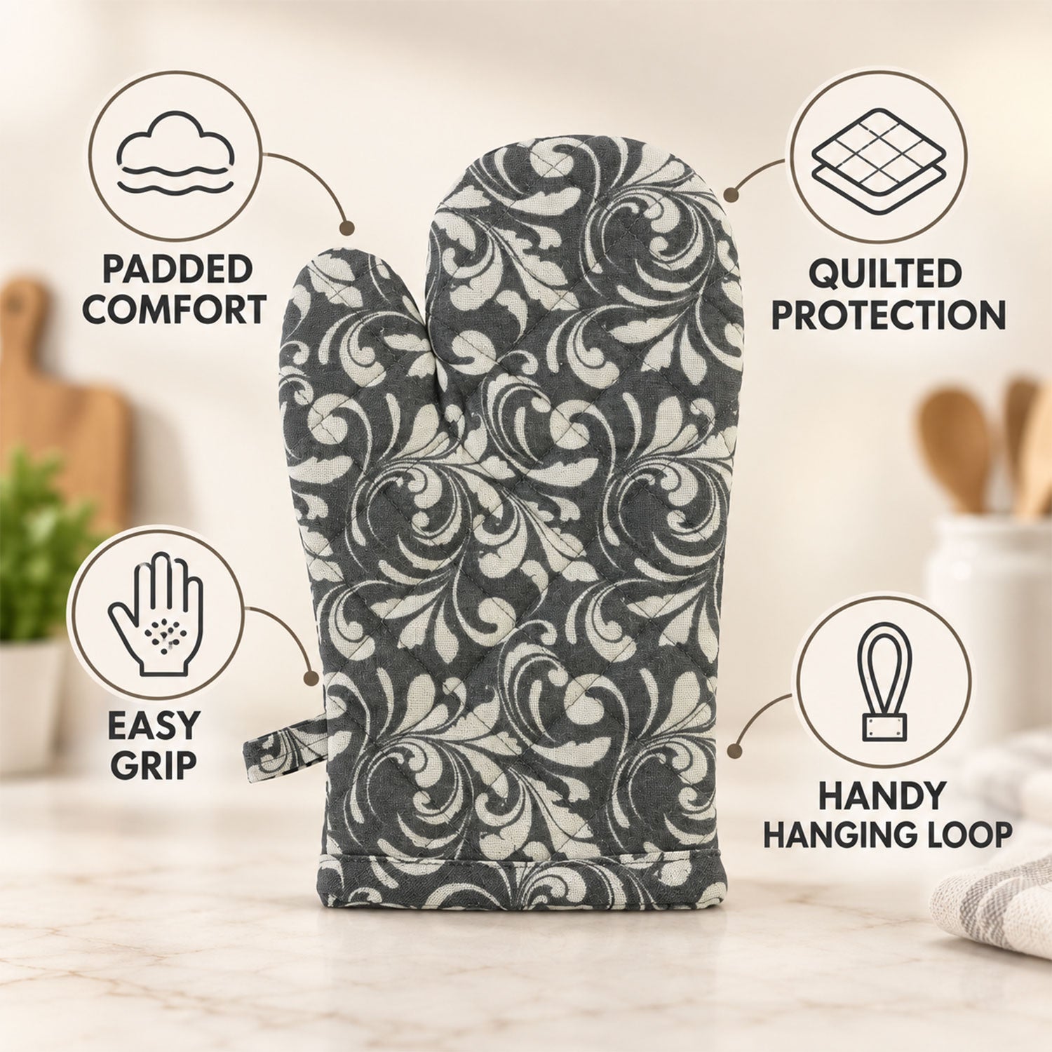 Oven glove hanging loop detail
