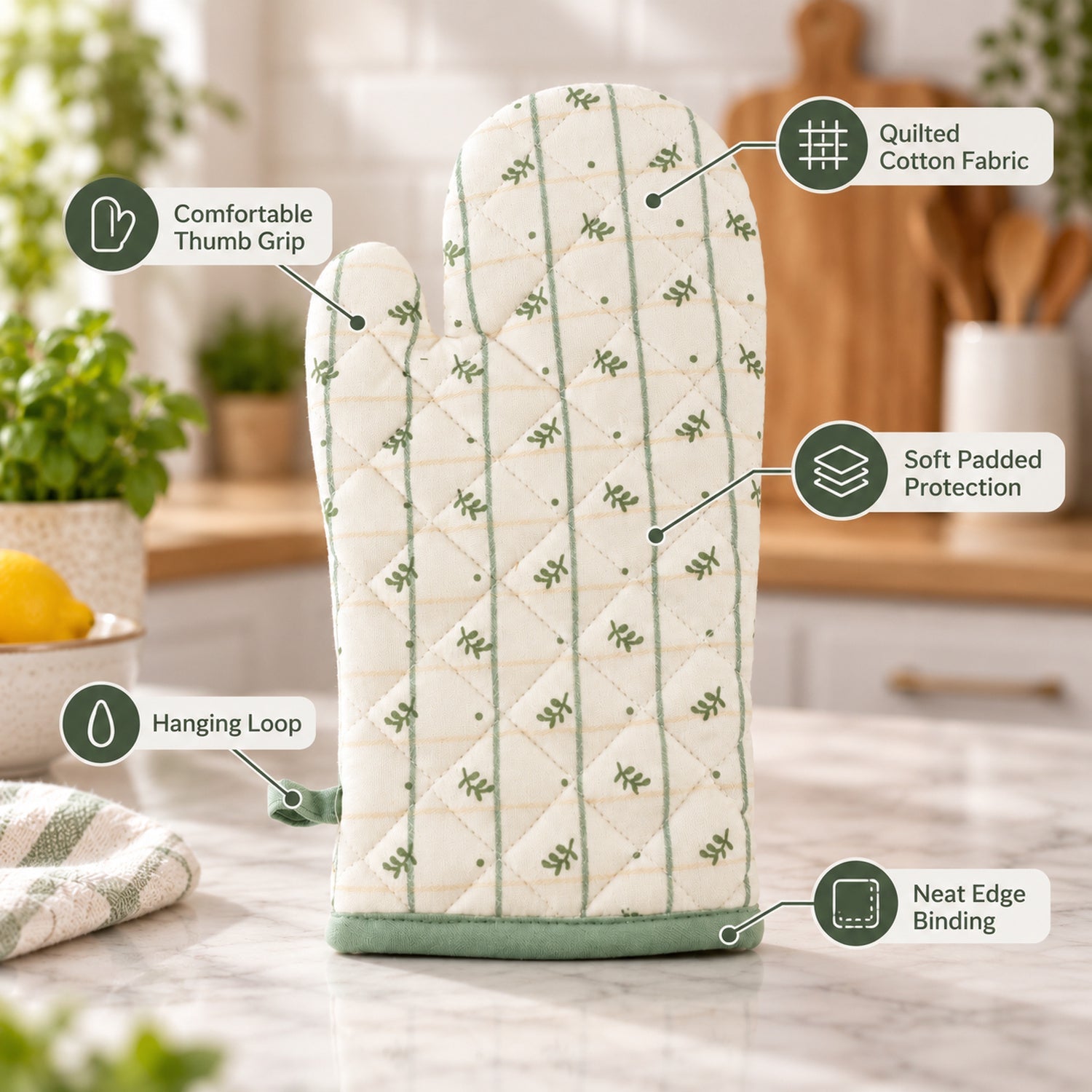 Green Trim Baking Glove