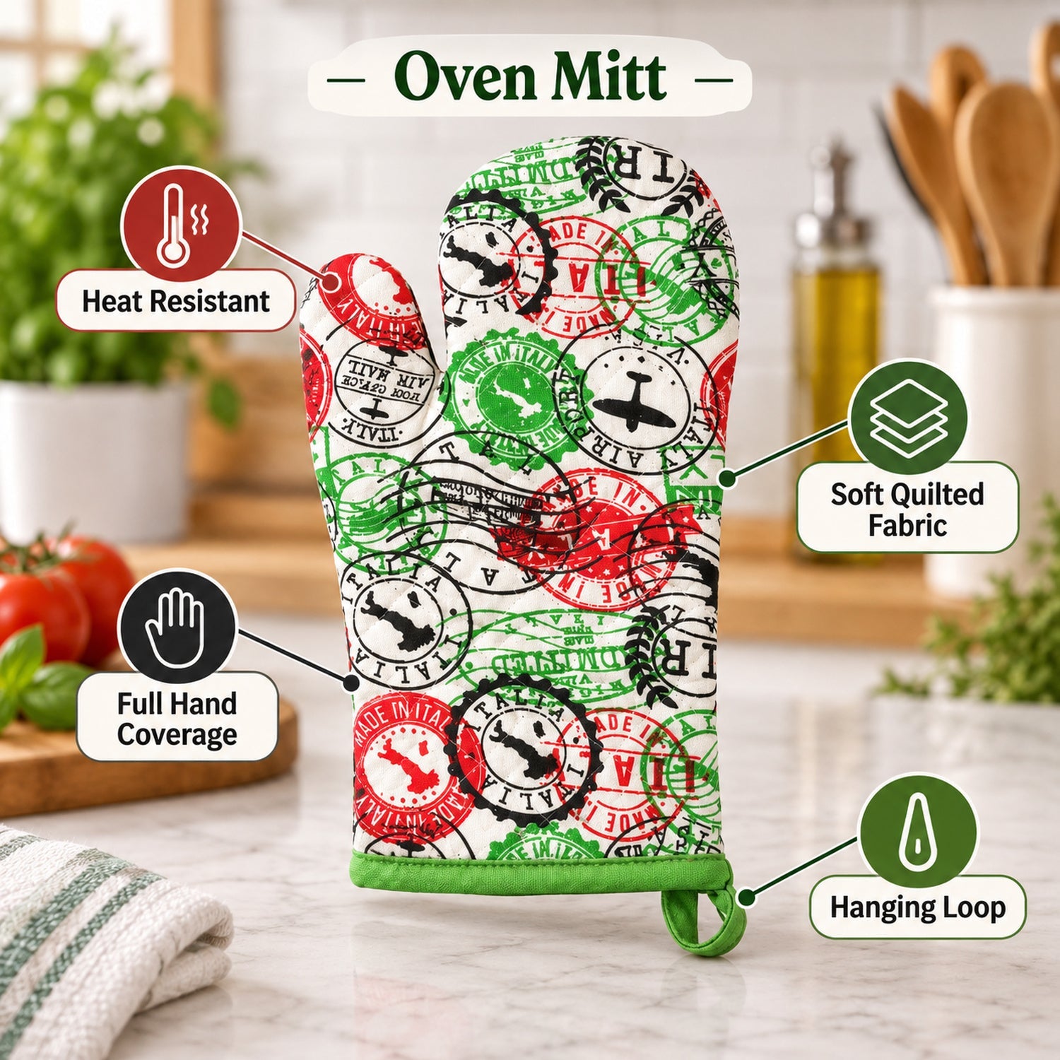 Green Trim Baking Mitt