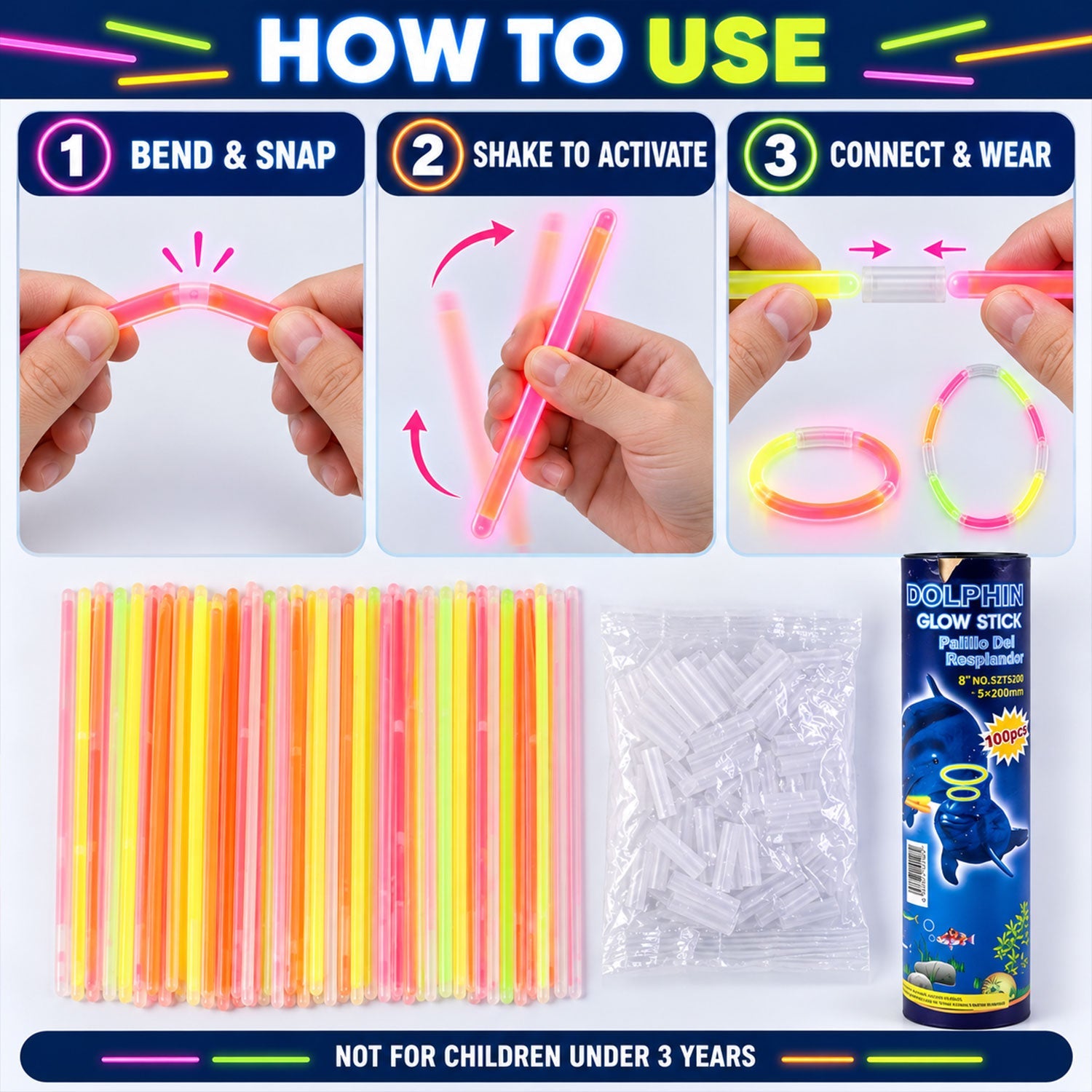 Multicolour party glow stick bracelets - bracelet assembly