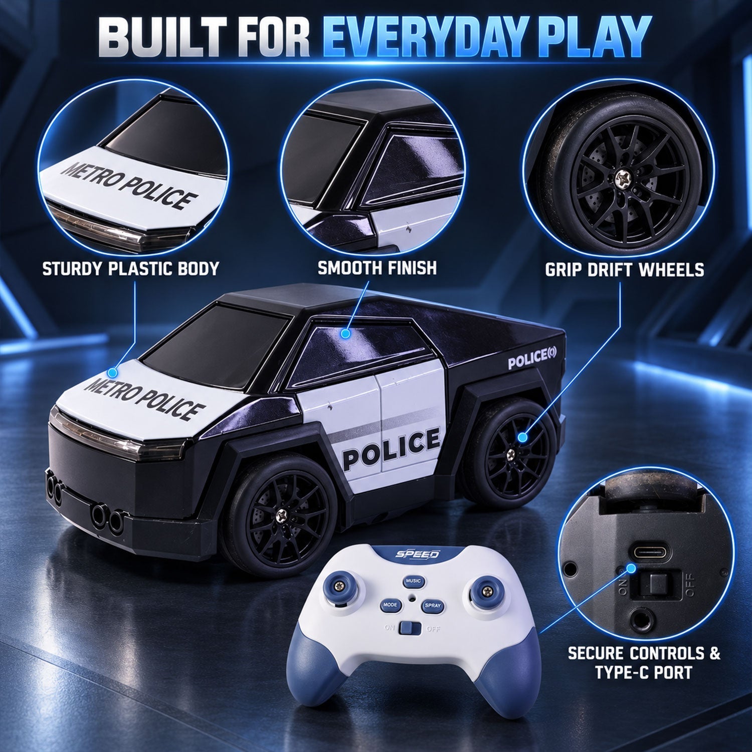 Police drift car toy kids follow mode