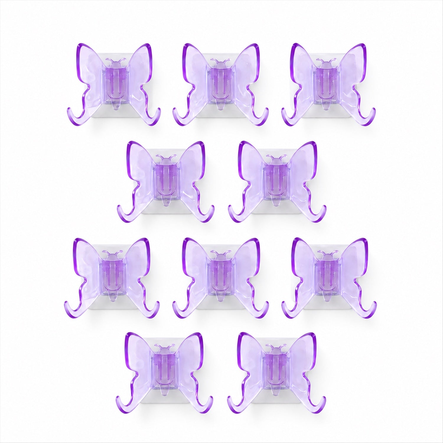 Side profile of a purple butterfly wall hook showcasing its curved design