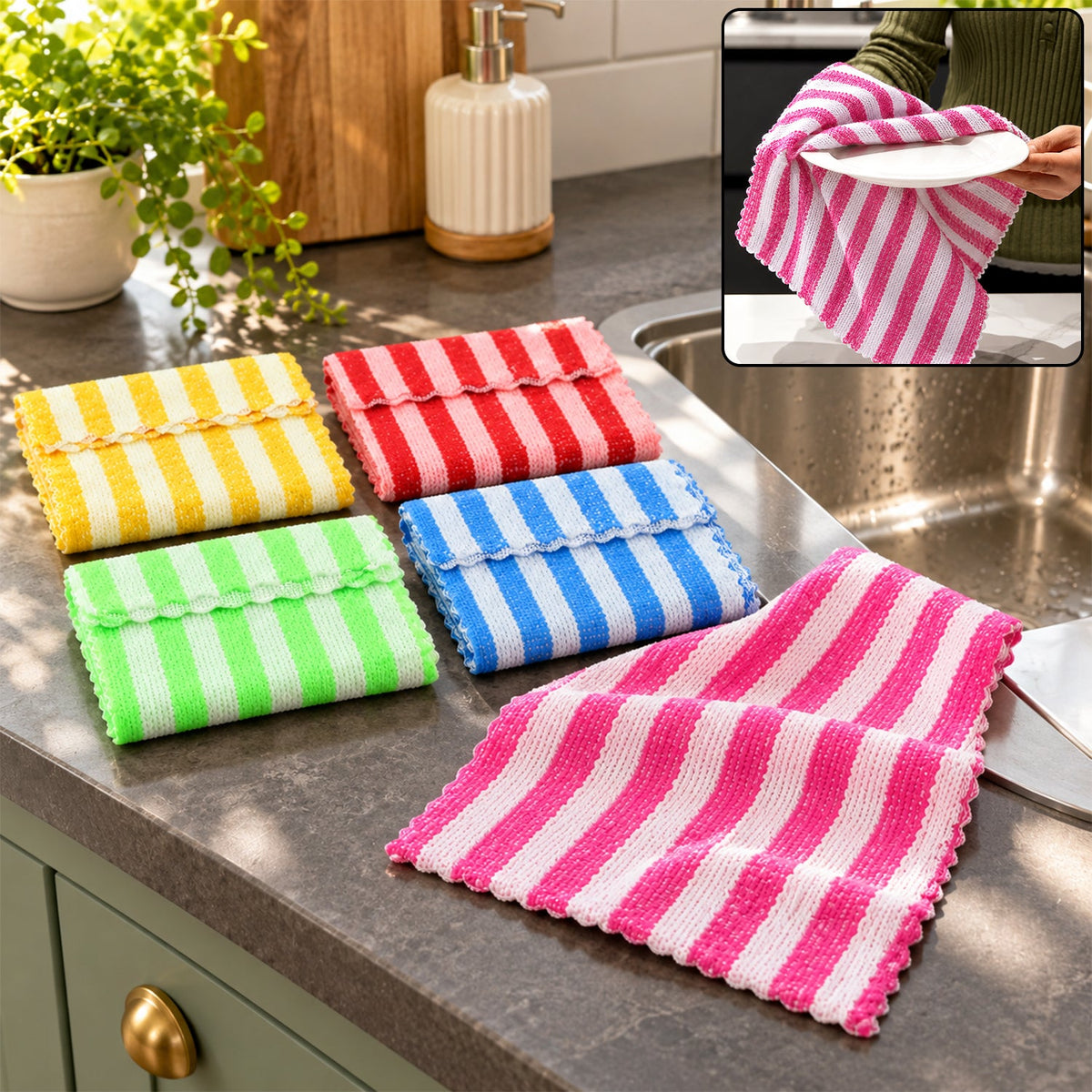 Striped microfiber kitchen cleaning cloths home