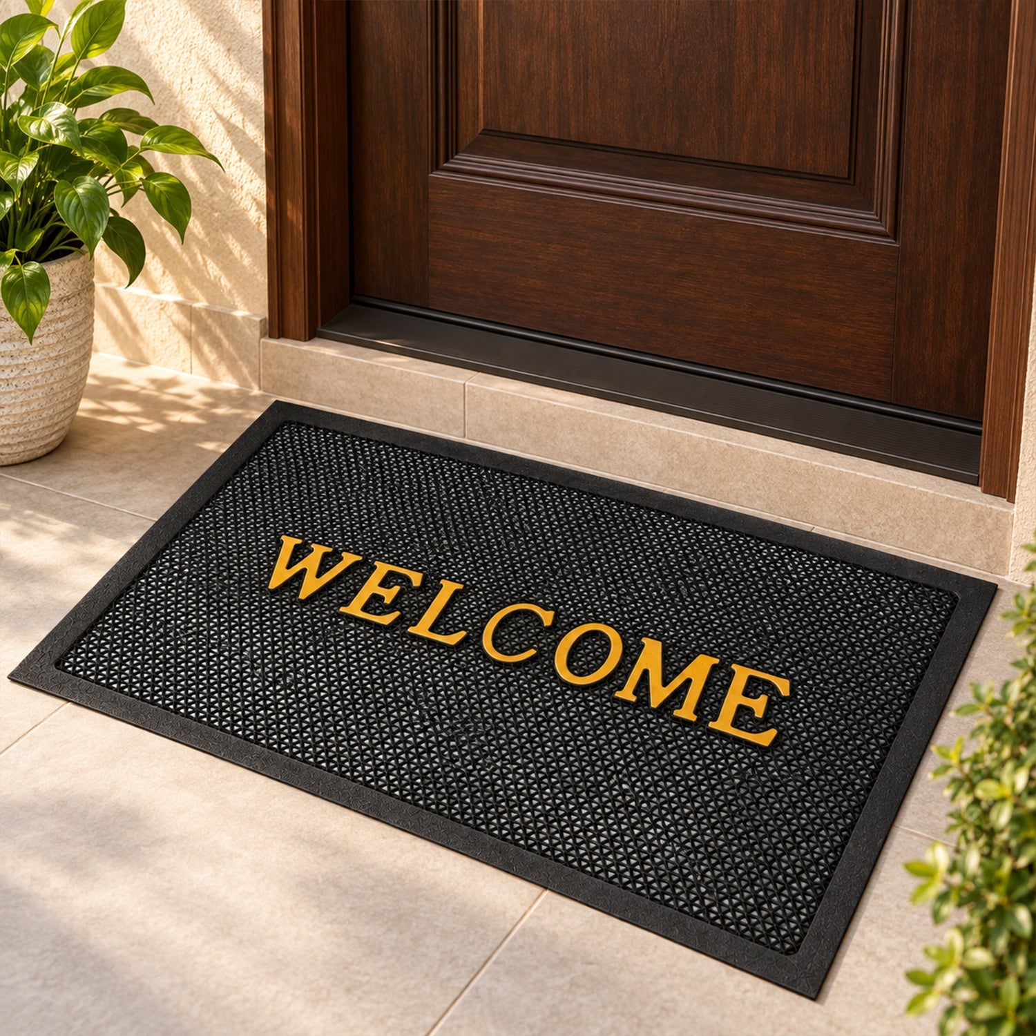 Front view of the Welcome Door Mat with its features visible