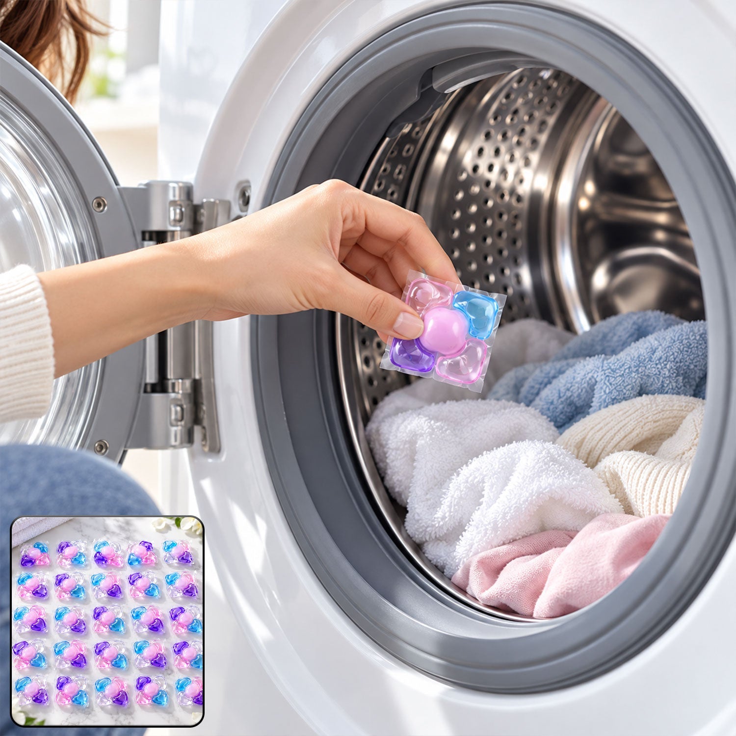 Laundry detergent pods soluble film machine washing