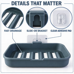 Wall mounted draining soap dish set - adhesive bracket and drainage details
