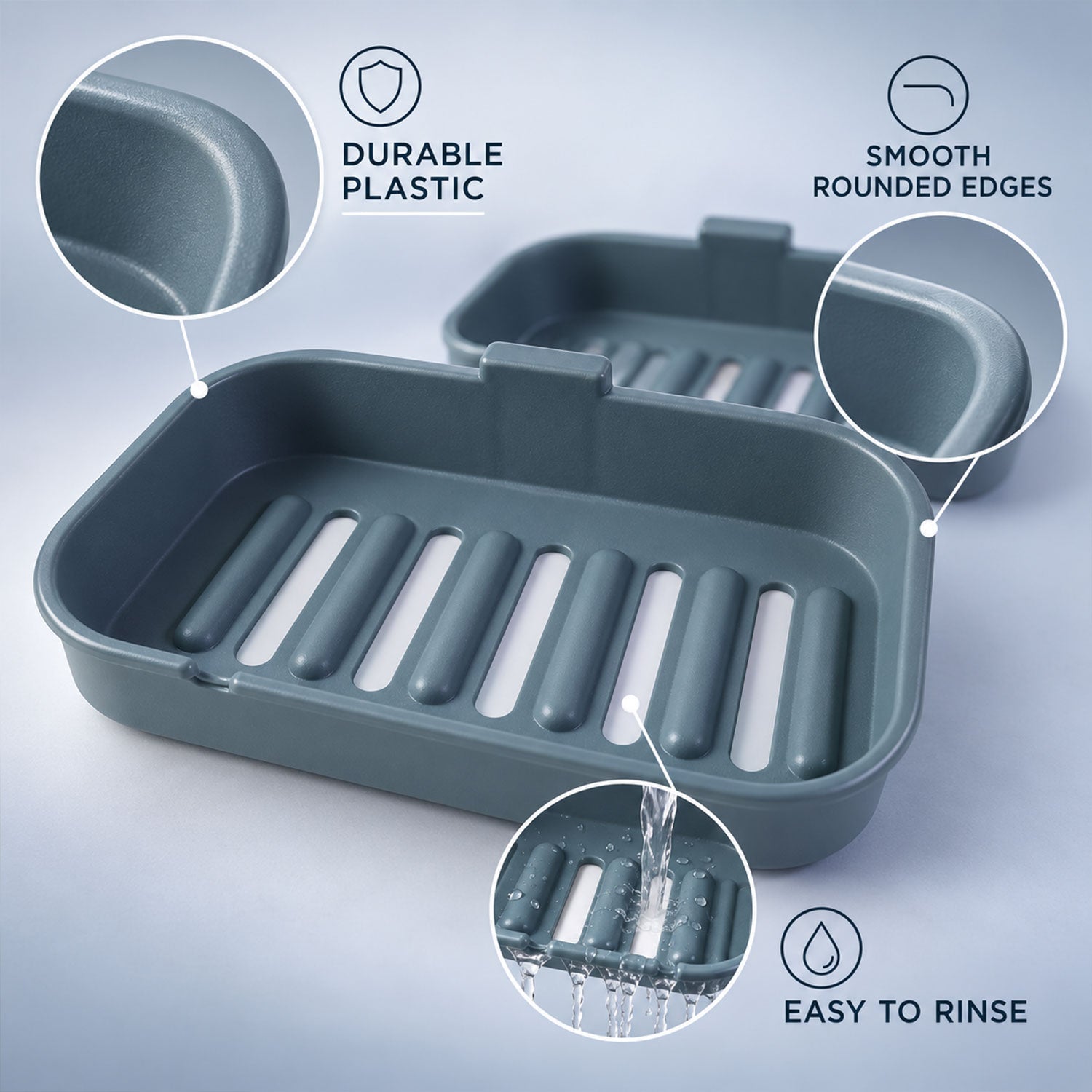 Wall mounted draining soap dish set - plastic construction