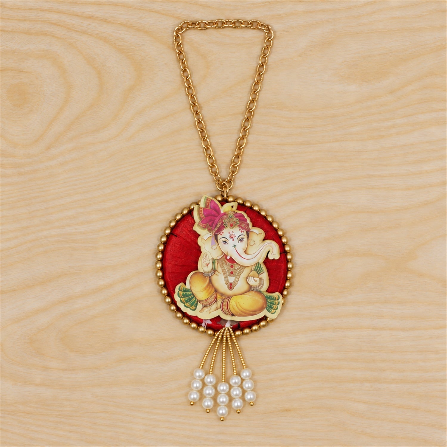 Ganesh decorative hanging with chain and bead tassels - actual product