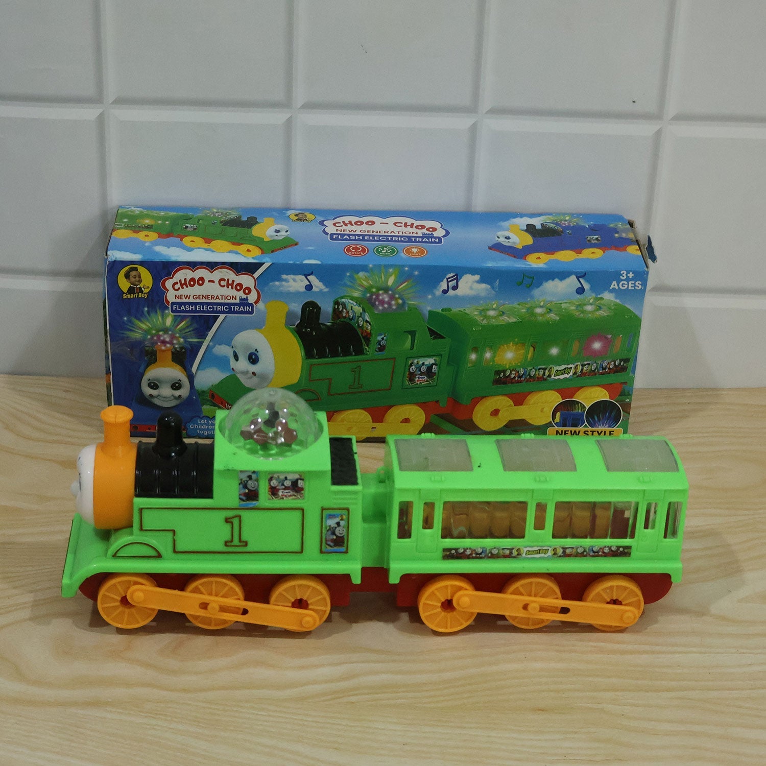 Battery operated train toy with flashing light dome and sound 08
