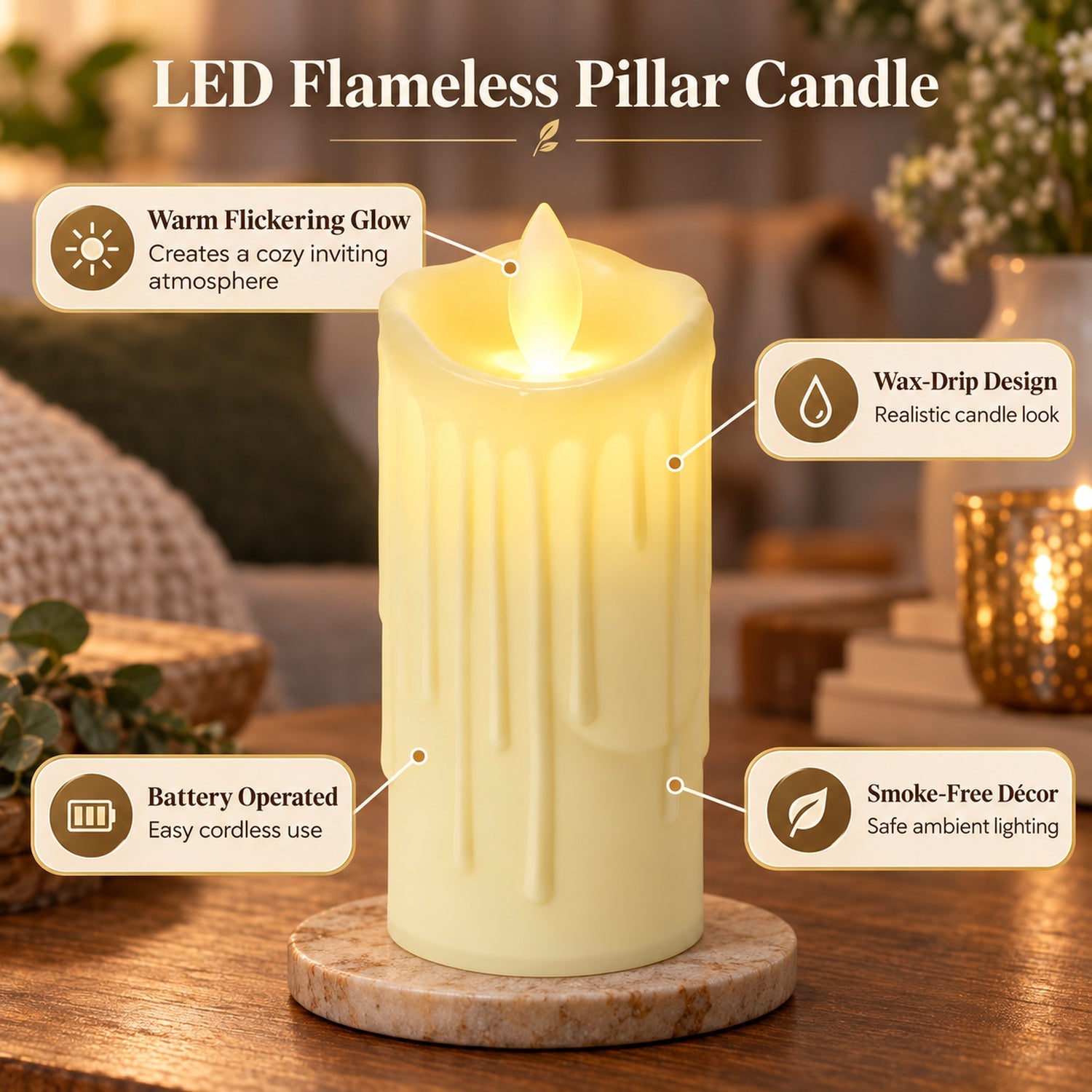 LED pillar candles decor use