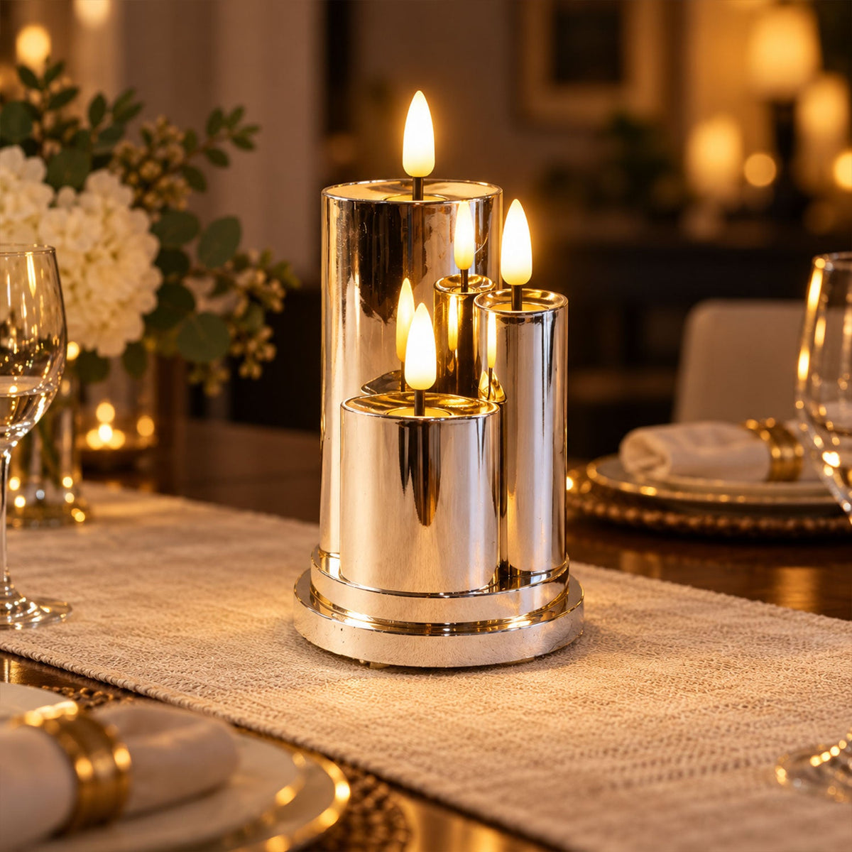 3 in 1 flameless LED candle chrome finish decor