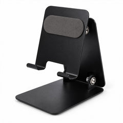 Front view of the silver foldable phone stand without a phone