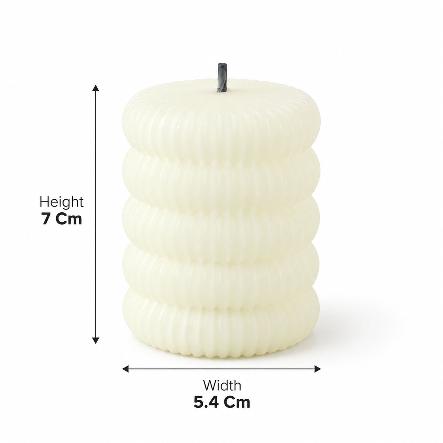 A single cream-colored ribbed flameless LED tealight candle with its height and width dimensions indicated.