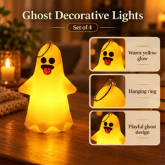 A single glowing ghost light with a tongue-out face is shown with three inset images highlighting features.